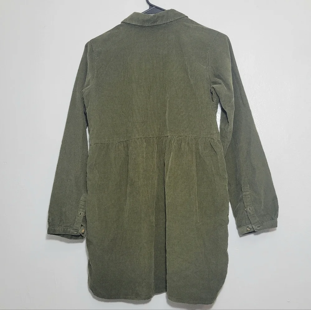Columbia 100% cotton girls green corduroy long sleeve button up shirt dress L